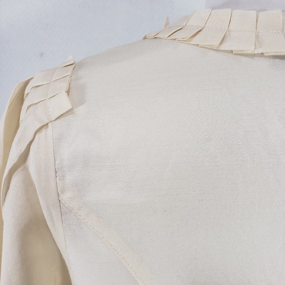 Halogen Silk Cotton Cream Pleated Blouse, Small - Picture 7 of 11